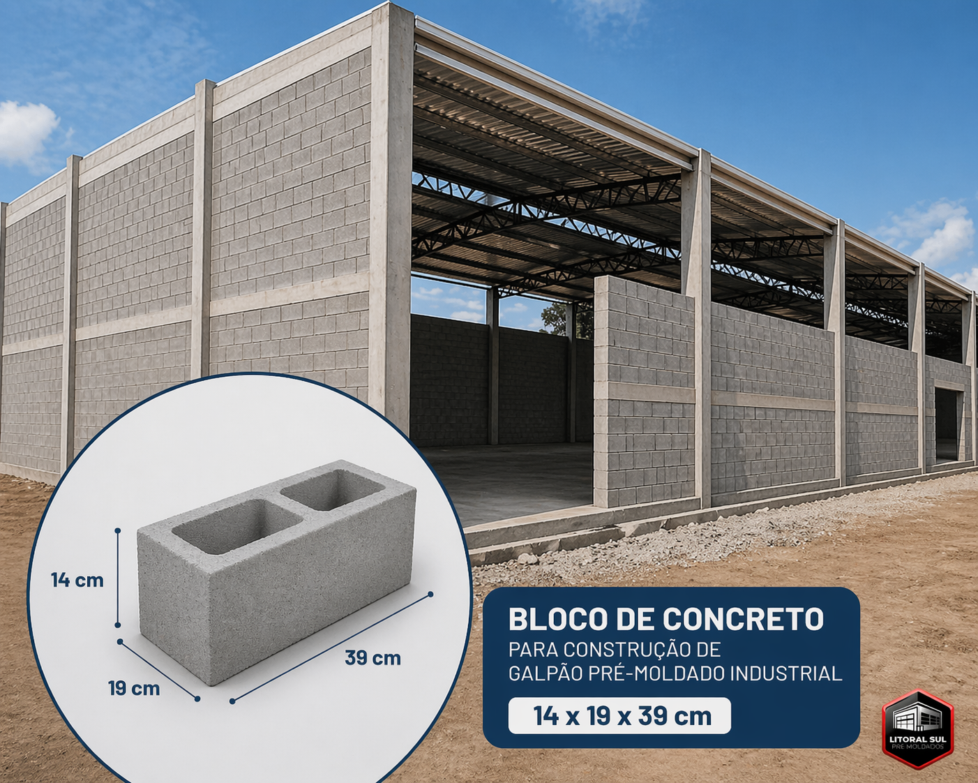 Bloco de concreto (14x19x39 cm)